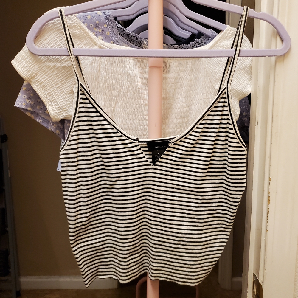 Wet Seal Black & White Striped V-Neck Cami